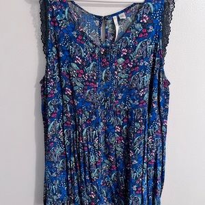 Lauren Conrad Blue Floral Baby Doll Tank Top